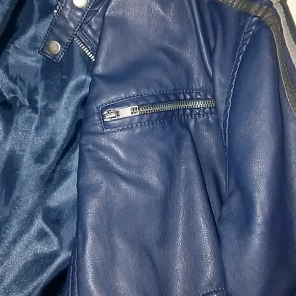 Navy blue with stripes on arm biker jacket - Picture 3 of 5